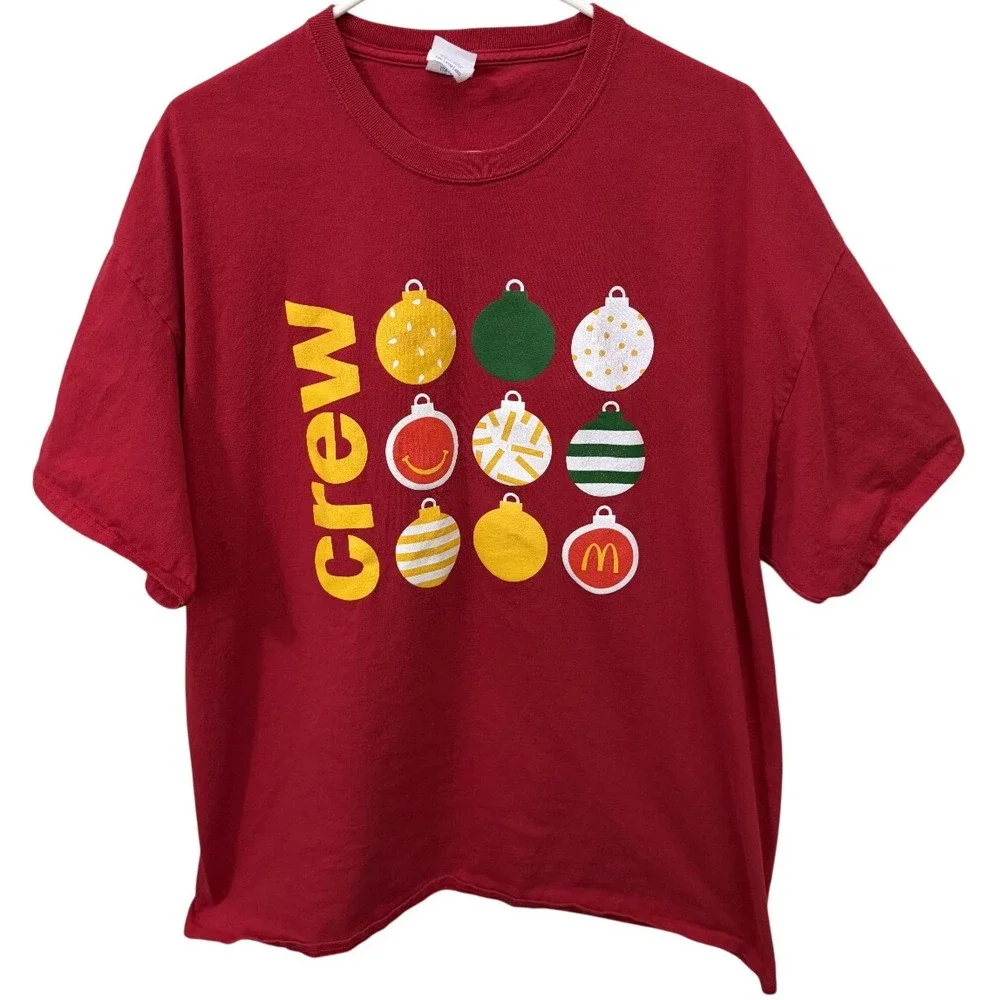 McDonalds Holiday Crew T-Shirt Red Port & Company Christmas Ornaments 2XL
